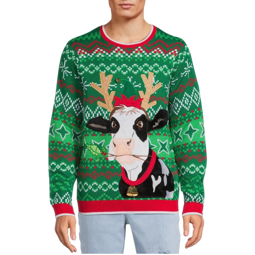 Holiday Time Men's Cow Ugly Christmas Sweater